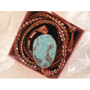 Leren wrap armband met Oceaan Jaspis steen